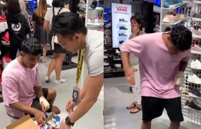 Aksi Kocak Pria Ini Saat Mencoba Sepatu Bikin Penjual Jantungan