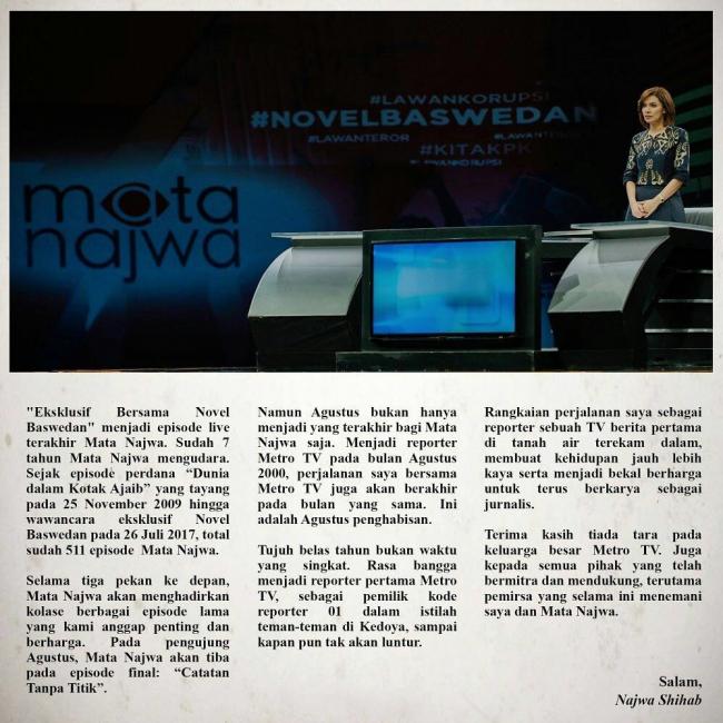 Program Mata Najwa Berakhir di Metro TV, Ini Pesan Terakhir Najwa Shihab