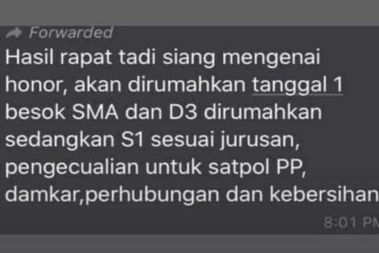 Beredar Pesan WhatsApp Pengurangan Tenaga Honorer di Meranti, Sekda: Itu Hoaks!