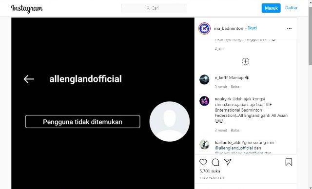 Ganasnya Netizen Indonesia Bikin Akun Instagram Resmi All England Lenyap