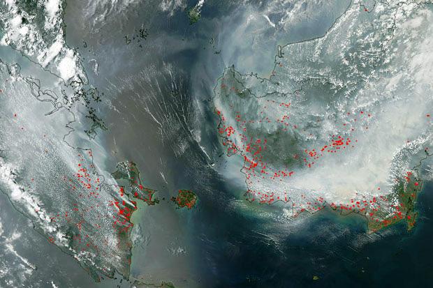 Ini Foto-foto Pekatnya Kabut Asap di Sumatera dan Kalimantan yang Diambil Satelit NASA 