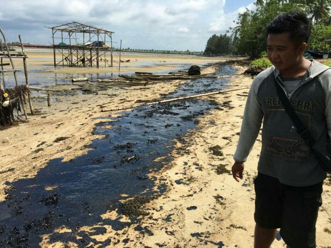 Limbah Minyak Hitam Kembali Serang Pantai di Bintan