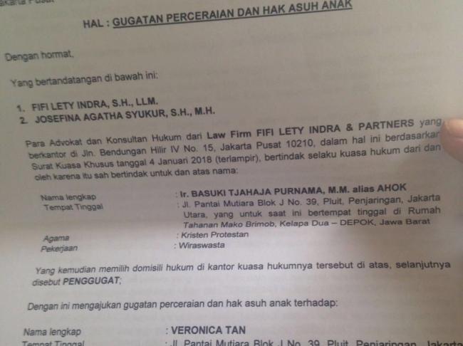 Isu Orang Ketiga Bumbui Gugatan Isu Cerai Ahok ke Veronica Tan