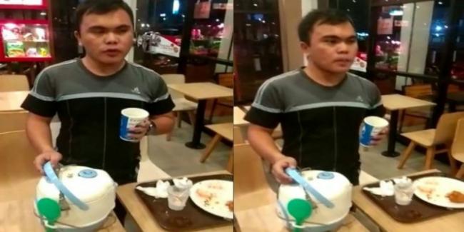 Porsi Nasi Tidak Cukup, Pria Ini Bawa Rice Cooker ke Gerai Fast Food