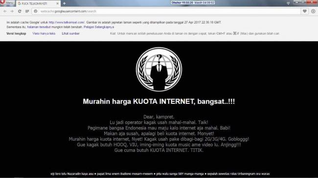 Hacker Bajak Website Telkomsel, Protes Kuota Internet yang Mahal