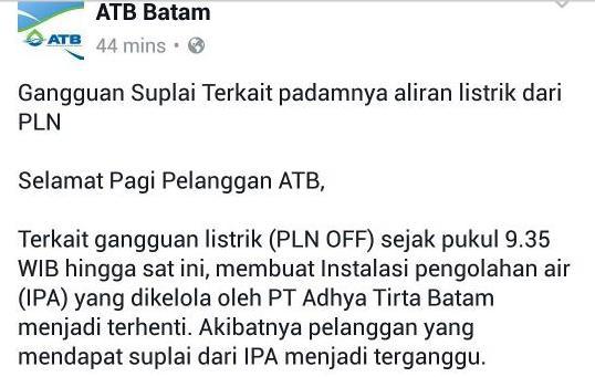 Setelah Listrik, Giliran ATB Alami Gangguan, Ini Alasannya 