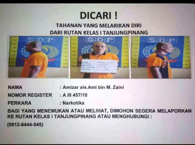 Dicari! Amizar, Tahanan Kabur dari Rutan Tanjungpinang