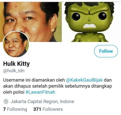 Foto Ongen Paonganan Muncul di Akun Twitter Hulk