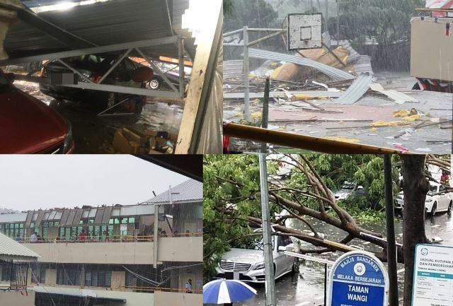 Badai Dahsyat Terbangkan Atap Ratusan Rumah di Melaka