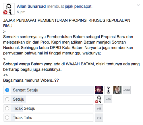 Grup Medsos Wajah Batam (WB) Gelar Jajak Pendapat Provinsi Khusus Batam, Ini Hasilnya