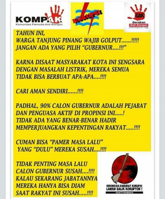 Beredar Ajakan Golput di Pemilihan Gubernur Kepri