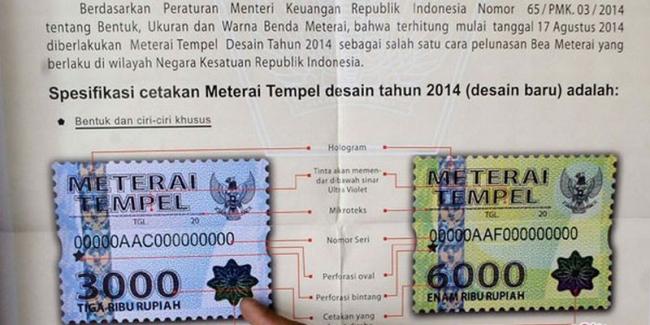 Harga Materai Akan Ditetapkan Rp10.000, Harga Rp 3.000 dan Rp 6.000 Dihapus