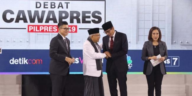 Gerak-gerik Sandiaga Uno dan Maruf Amin Jadi Sorotan saat Debat Cawapres
