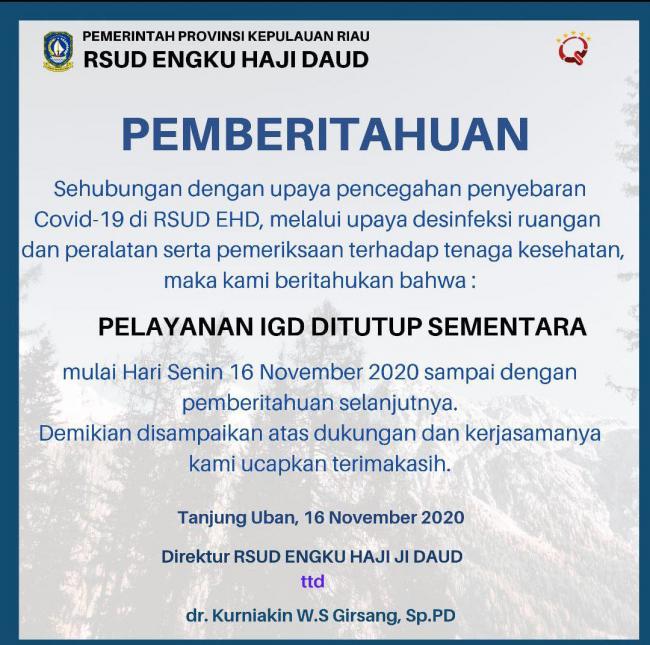 Tenaga Kesehatannya Positif Corona, RSUD Tanjunguban Tutup Layanan IGD
