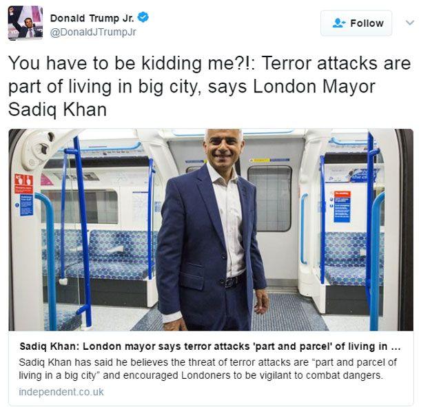 Setelah Serangan London, Putra Donald Trump Mengejek Walikota London