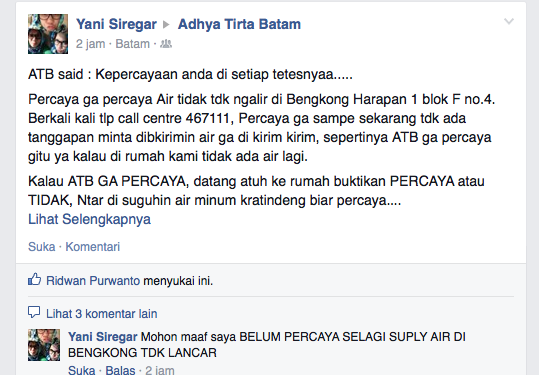 Akun Facebook ATB Batam Banjir Keluhan Pelanggan
