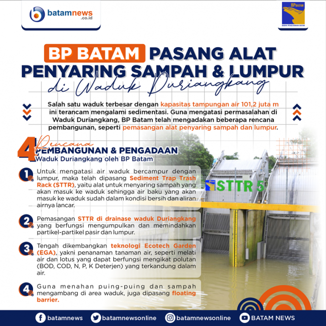 BP Batam Pasang Alat Penyaring Sampah dan Lumpur di Waduk Duriangkang