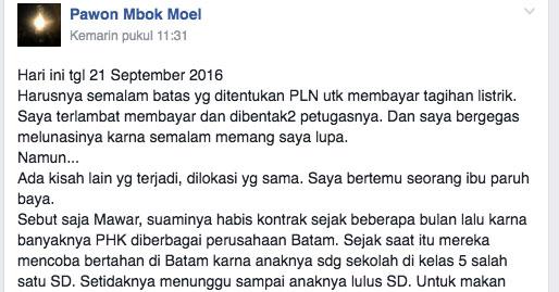 Kisah Miris Pelanggan PLN Batam Tak Sanggup Bayar Tagihan
