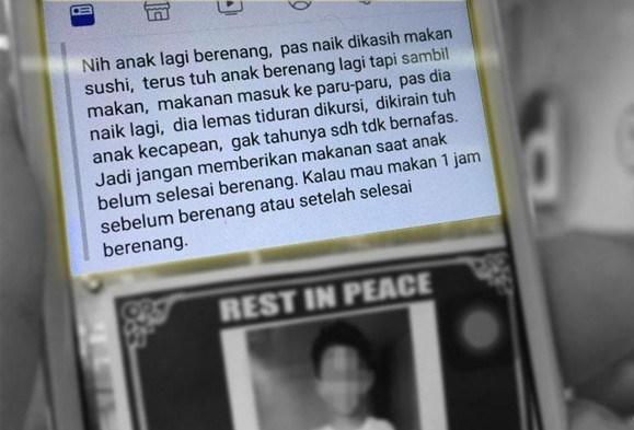 Viral Bocah Meninggal karena Berenang Sambil Makan Sushi