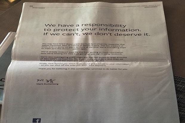 Facebook Buat Permohonan Maaf di Surat Kabar AS dan Inggris