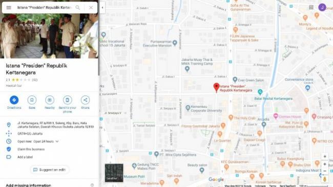 Tulis Rumah Prabowo di Google, Muncul Istana Presiden Republik Kertanegara