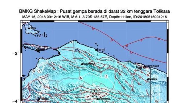 Gempa 6,1 SR di Tolikara, Goncangan Terasa Kuat