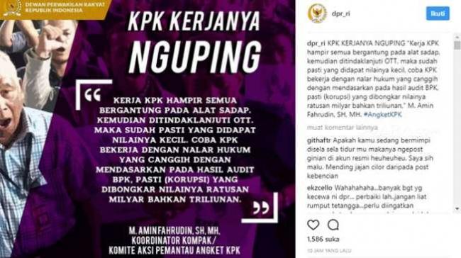 Unggah Tulisan KPK Kerjanya Nguping, DPR Jadi Sasaran Perundungan