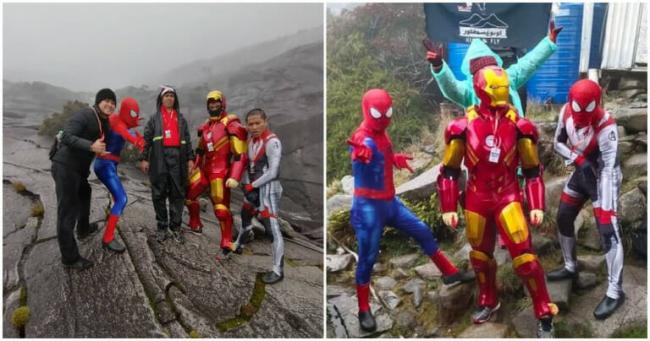 Unik, Sekelompok Pria Berkostum Avengers Daki Gunung Kinabalu