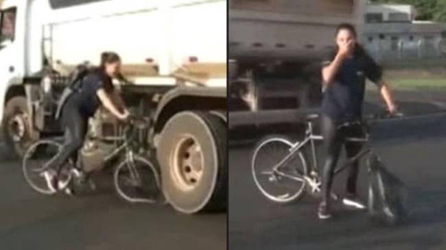 Terlindas Truk, Perempuan Ini Lolos dari Maut Meski Sepedanya Hancur