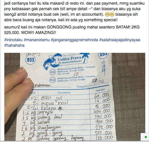 Horor! Netizen Kaget Makan Seafood di Golden Prawn, 2 Kg Gonggong Tagihan Rp525 Ribu