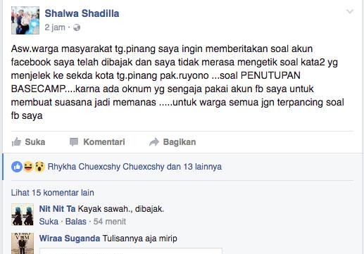 Dilaporkan Sekda ke Polisi, Akun Shalwa Mendadak Posting Mengejutkan