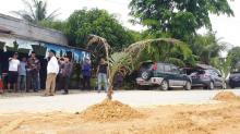 Warga Tanam Pohon Kelapa di Jalan, Wabup Karimun Buru-buru Datang