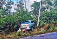 Hantam Tiang Listrik, Mobil Lexus Ditinggal di Tepi Jalan Bintan