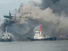 Kapal Tanker Terbakar di Belawan Medan Saat Perawatan di Galangan 