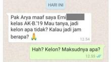 Chat Viral Siswi Tanya Kelas Pakai Singkatan, Guru: Hah? Kelon?