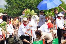Ibu Negara Terjun Bersama Masyarakat Tanam Mangrove di Batam