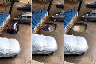 Viral Video Detik-detik Mobil Parkir Amblas ke dalam Lubang Pembuangan Limbah