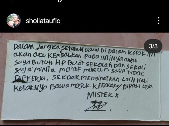 Pencuri Kotak Amal Masjid Terekam CCTV Tinggalkan Surat, Isinya Bikin Haru