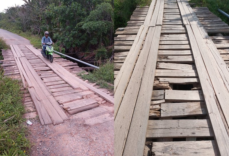 Lapuk dan Berbahaya, Jembatan Kayu di Desa Musai Lingga Mengintai Korban