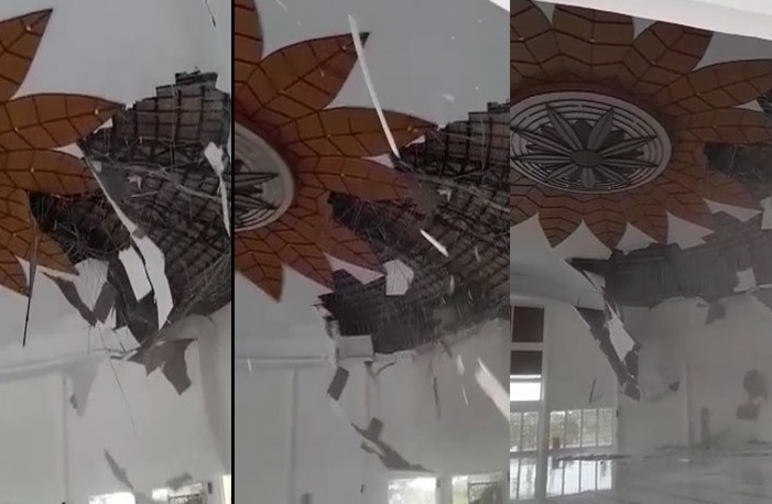 Detik-detik Plafon Masjid Tanjak Batam Runtuh