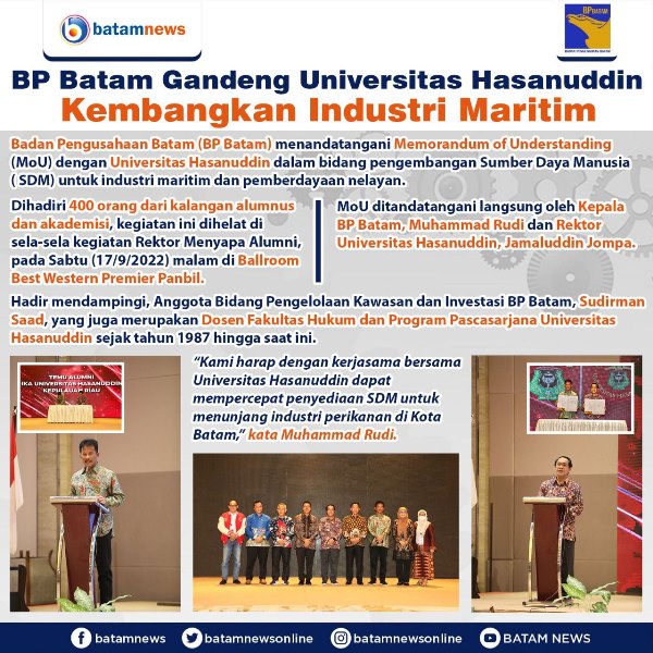 INFOGRAFIS: BP Batam Gandeng Universitas Hasanuddin Kembangkan Industri Maritim