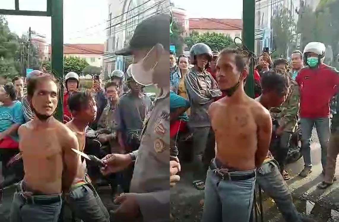 Dua Maling Diikat Warga di Tiang Pos Sekuriti Kawasan Lubuk Baja