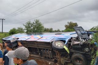 Hindari Truk Tronton, Bus Naga Line Terjungkal di Jalan Lintas Siak-Buton