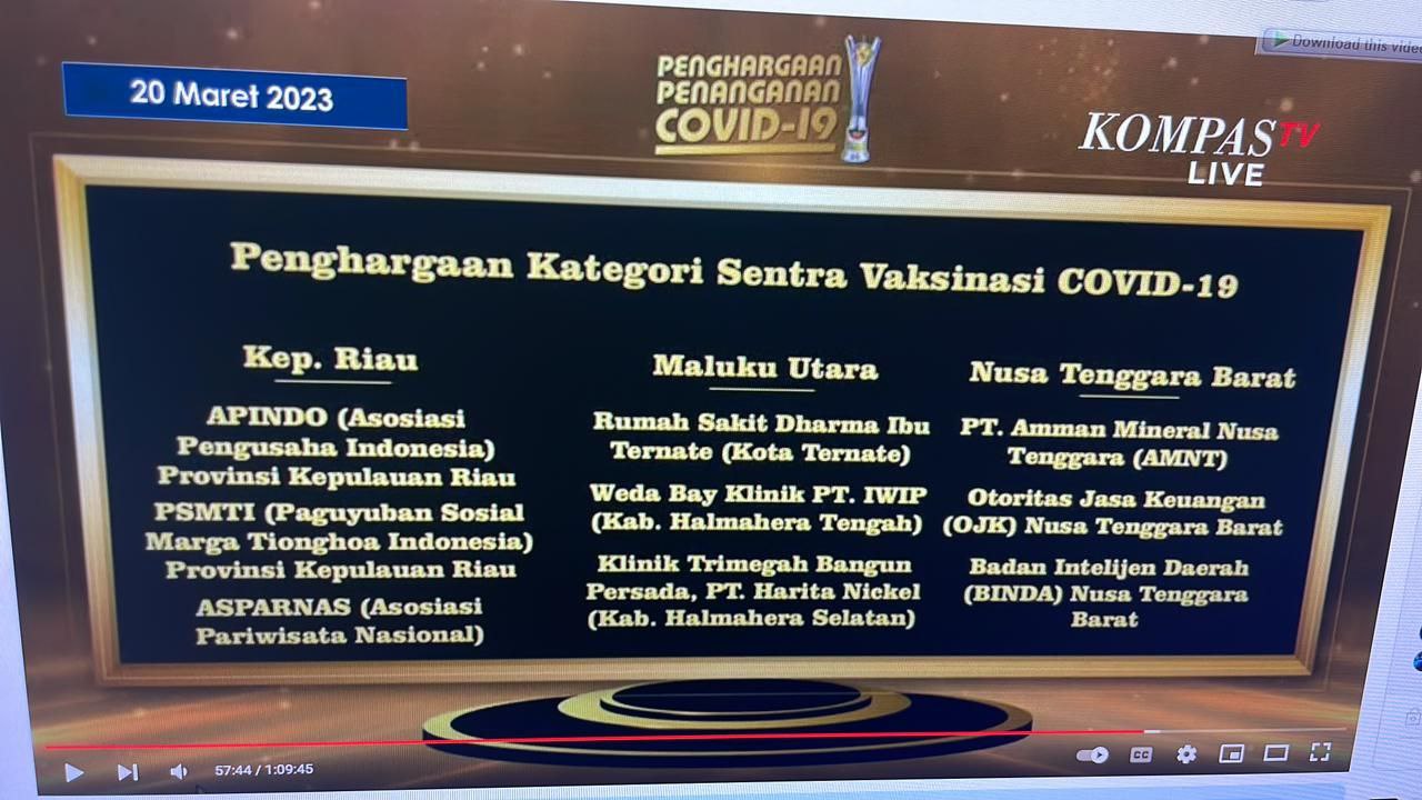Asparnas Kepri Raih Penghargaan PPKM Awards Kategori Sentra Vaksin Covid-19Â 