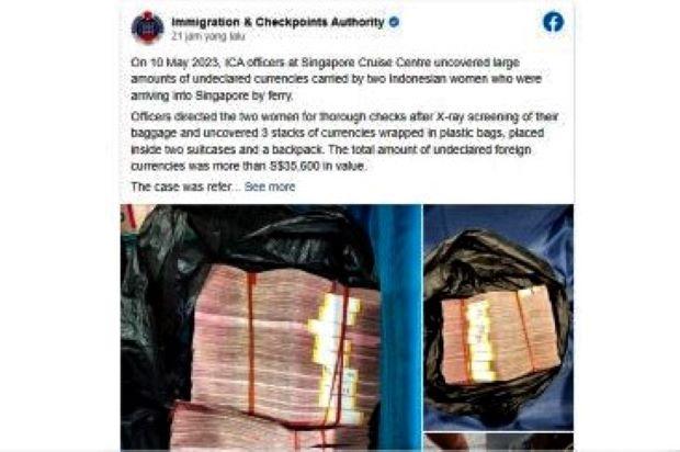 Bawa Uang Tunai Rp394 Juta Lebih, Dua WNI Ditangkap Saat Baru Turun dari Kapal Fery di Singapura