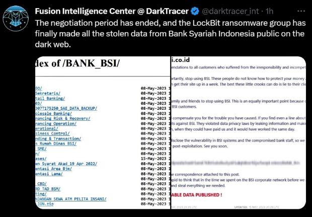 Data Nasabah BSI Diduga Telah Dibocorkan Hacker LockBit, Setelah Batas Waktu Negosiasi Berakhir