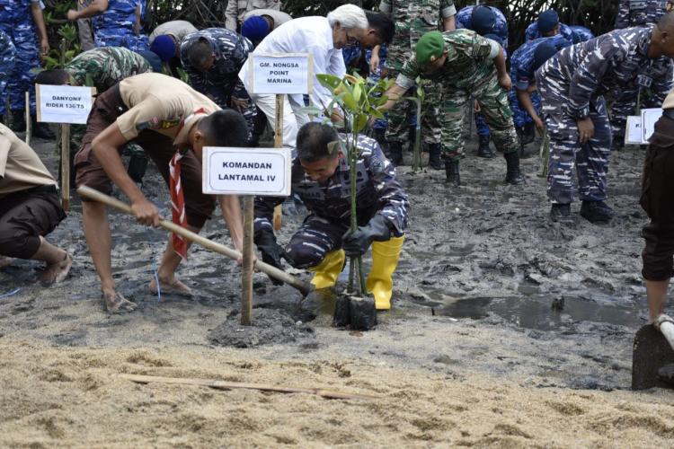 Lantamal IV Batam Tanam Ribuan Pohon Bakau di Kampung Tua Bakau Serip