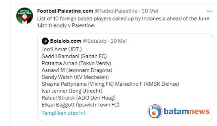 Timnas Indonesia Panggil 10 Pemain yang Berkarir di Luar Negeri Jadi Sorotan Media Palestina