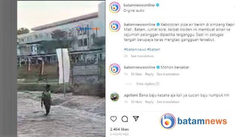 Info Gangguan Air di Batam, Kembali Pipa Bocor, Kembali Air Mati, Ini Wilayahnya