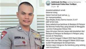 Dugaan Setoran Rp650 Juta, Kapolda Riau:Kompol PH Dicopot sebagai Danyon Brimob, Bripka AD Disersi  